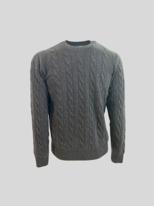 Maglia Girocollo a trecce in lana e cashmere Antracite | Vela Blu